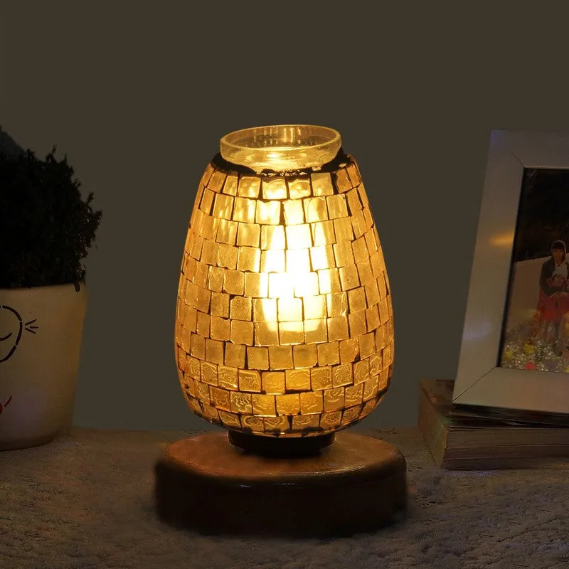 Glowling Mosaic Glass Table Lamp With Wooden Base - Multicolor media 1