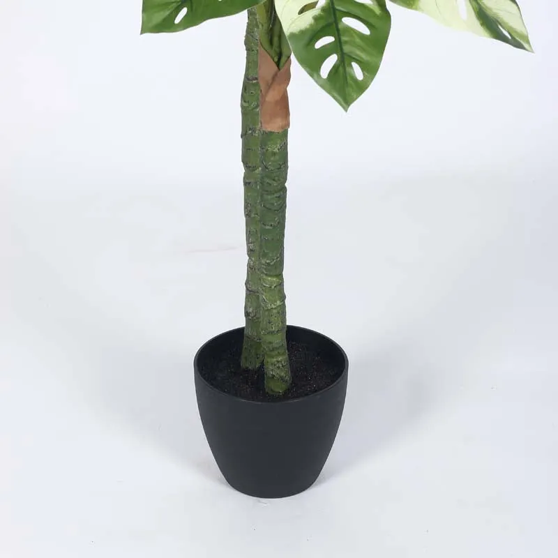 Faux Lush Variegated Monstera Plant With Black Plastic Pot - 4.8 Feet media 5