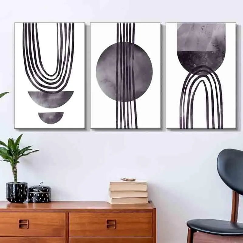 Phases Of Moon Poly Canvas Wall Art - Set of Three media 1