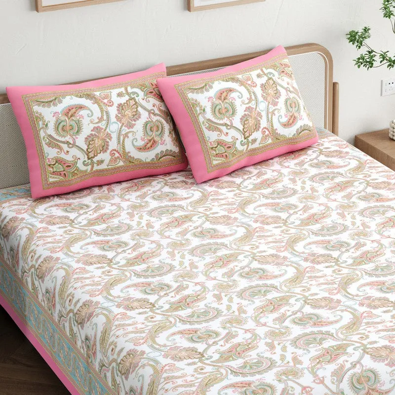 Bloom Cotton Bedsheet (White,Pink) - 180 GSM media 4