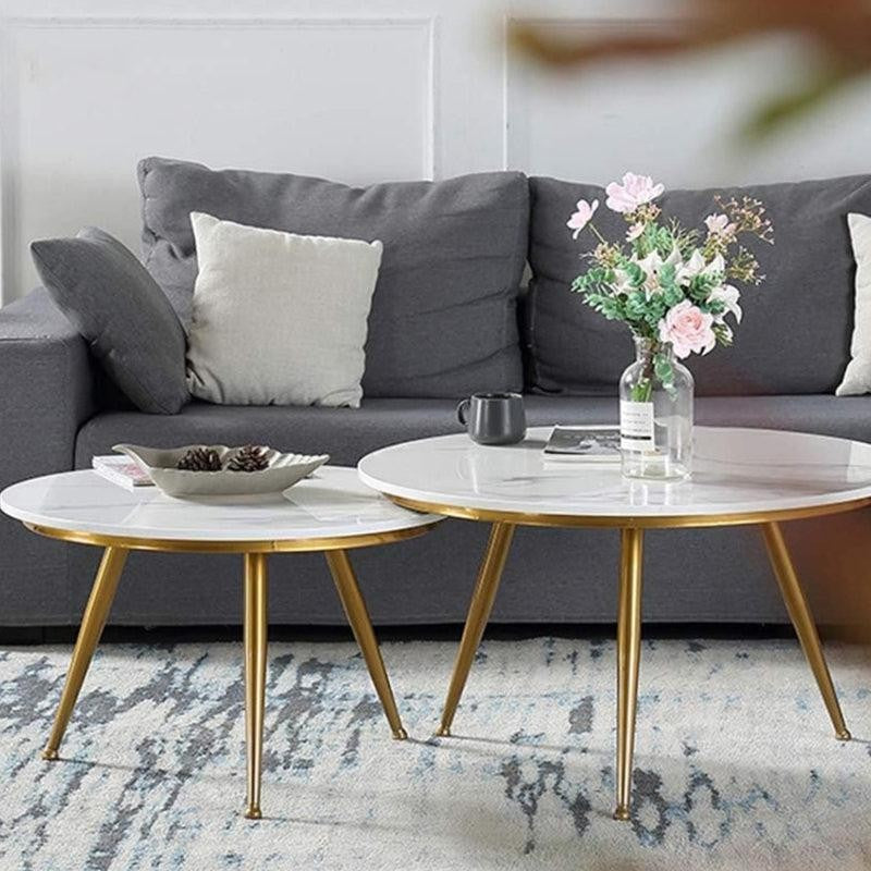 Atelier Blanc Accent Table with Marble Top (Gold & White) - Set Of Two media 3