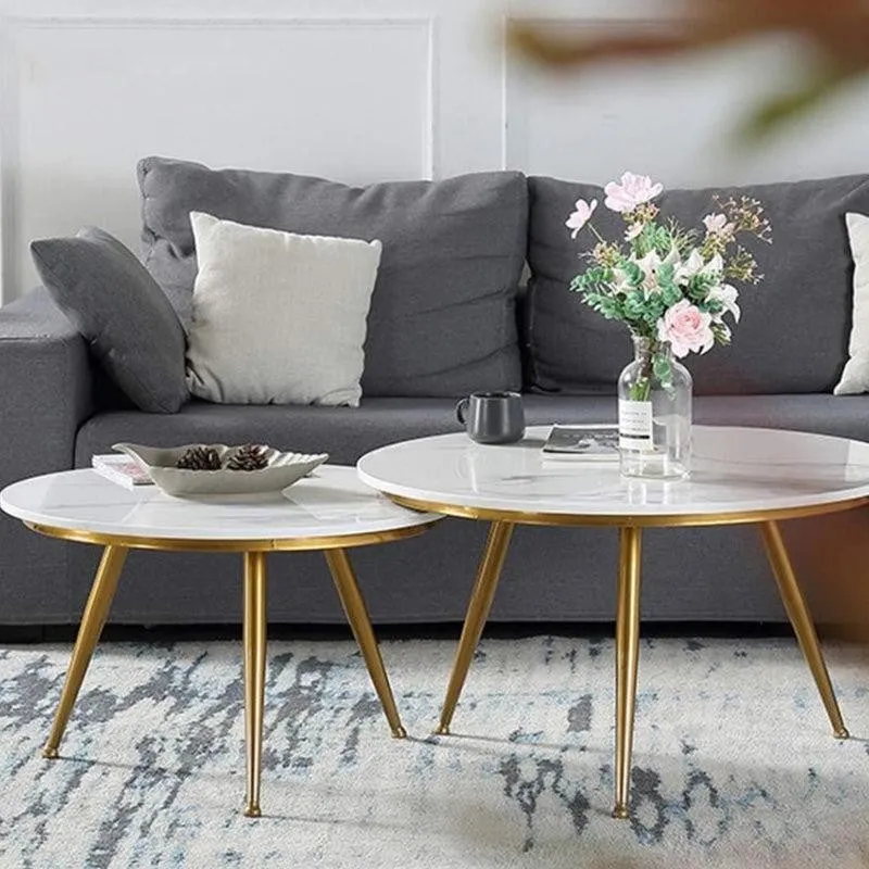 Atelier Blanc Accent Table with Marble Top (Gold & White) - Set Of Two media 3