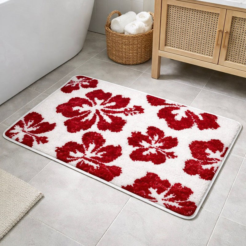Stepo Anti Skid Micro Fiber Bath Mat - Red,White - 40 x 60 cms
