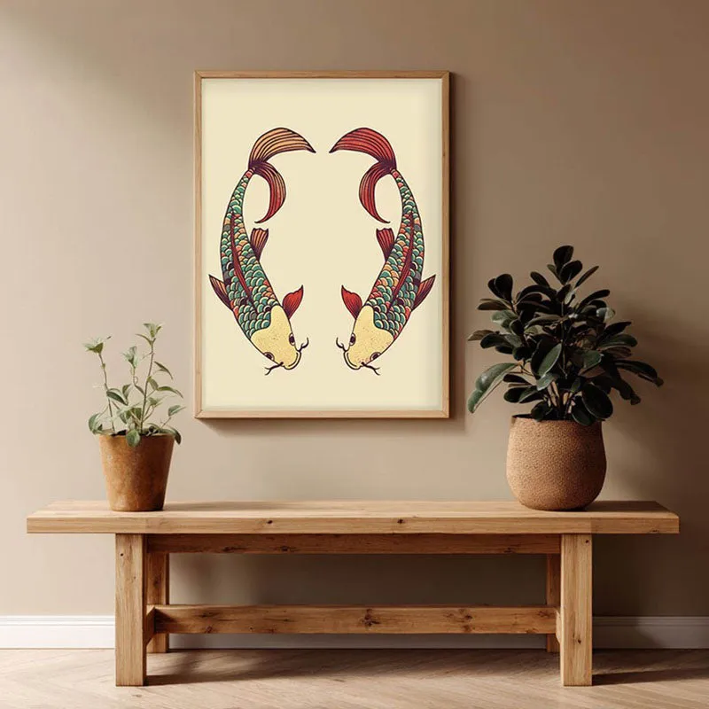 Decorative Bird Illustration Canvas Wall Painting With Brown Frame media 1