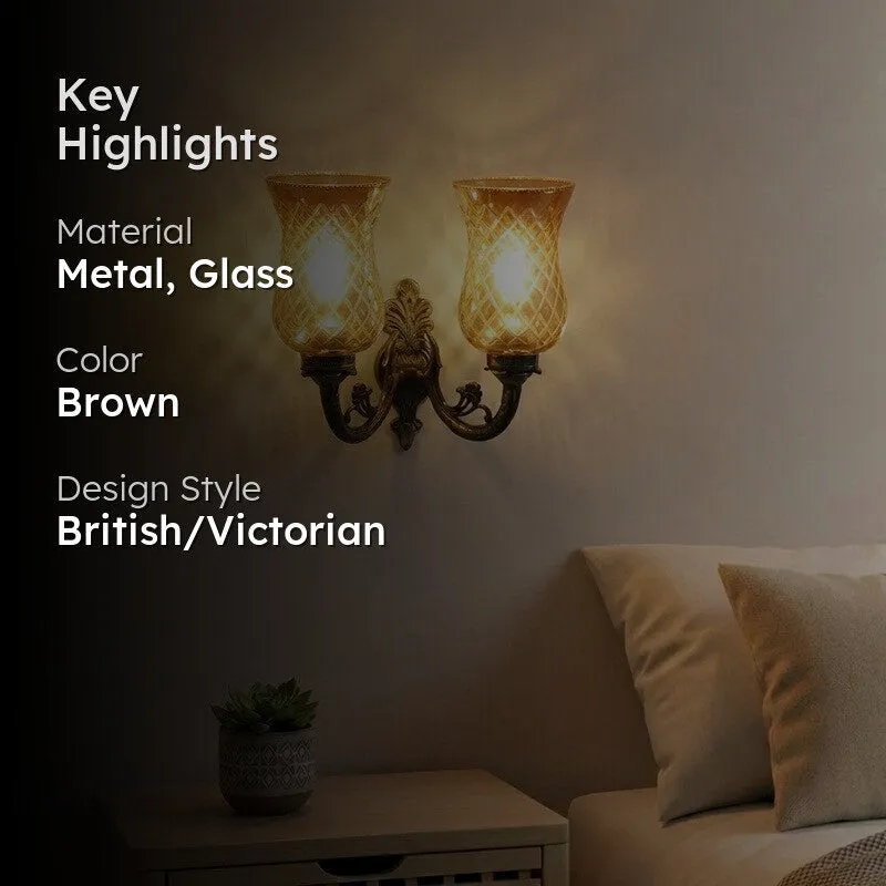 Honey Glow Dual Amber Antique Base Glass Wall Lamp media 2