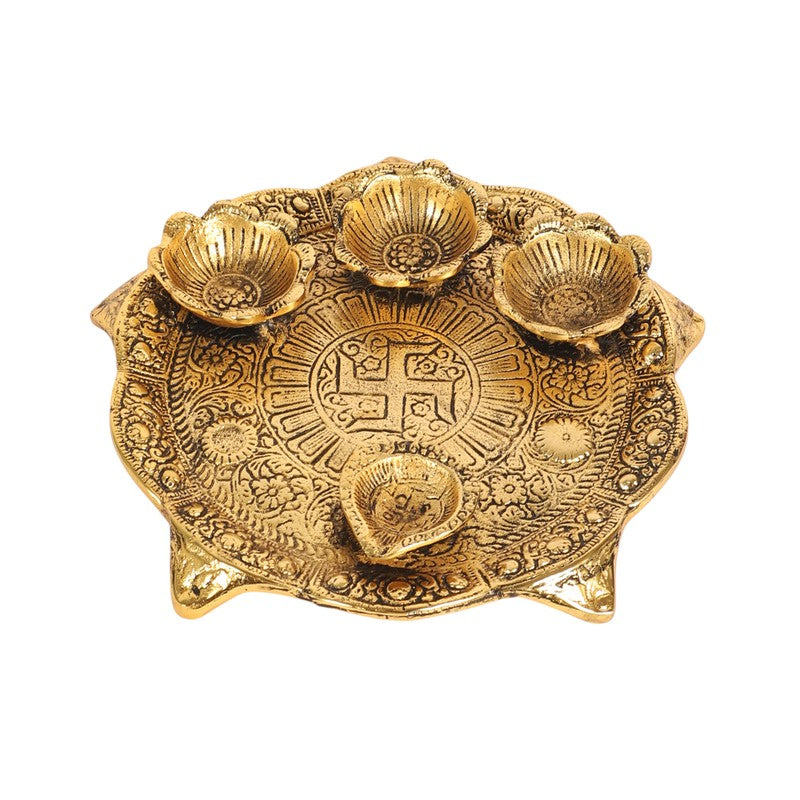Anantya Aluminum Pooja Thali Set - Gold media 5