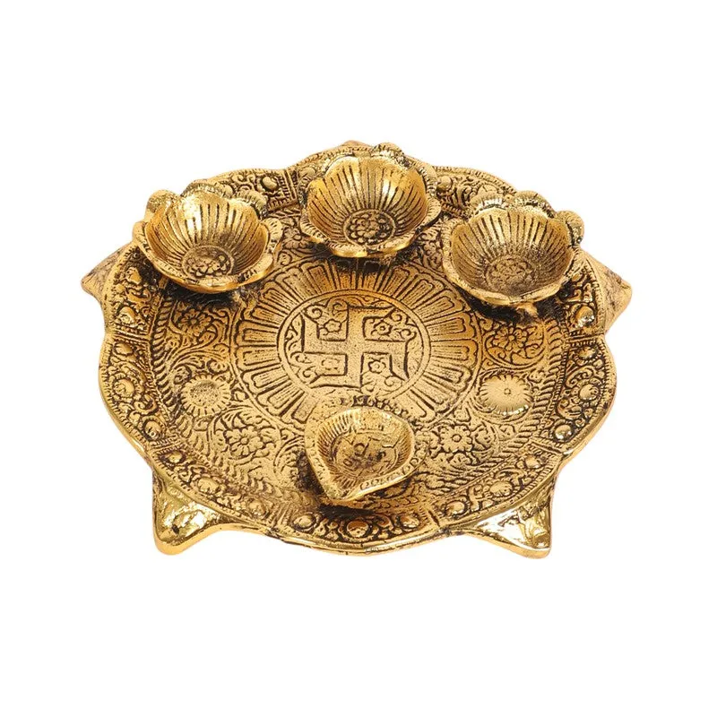 Anantya Aluminum Pooja Thali Set - Gold media 5