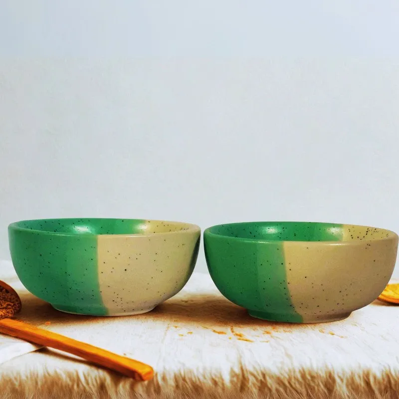Opuluxe Ceramic Snack Bowls (Beige,Green, 200 mL Each) - Set Of Two media 5