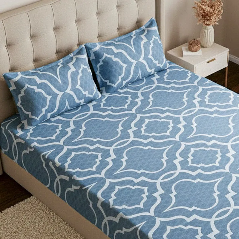 Medina Maze Ethnic Cotton Bedsheet (Blue) - 200 TC media 3