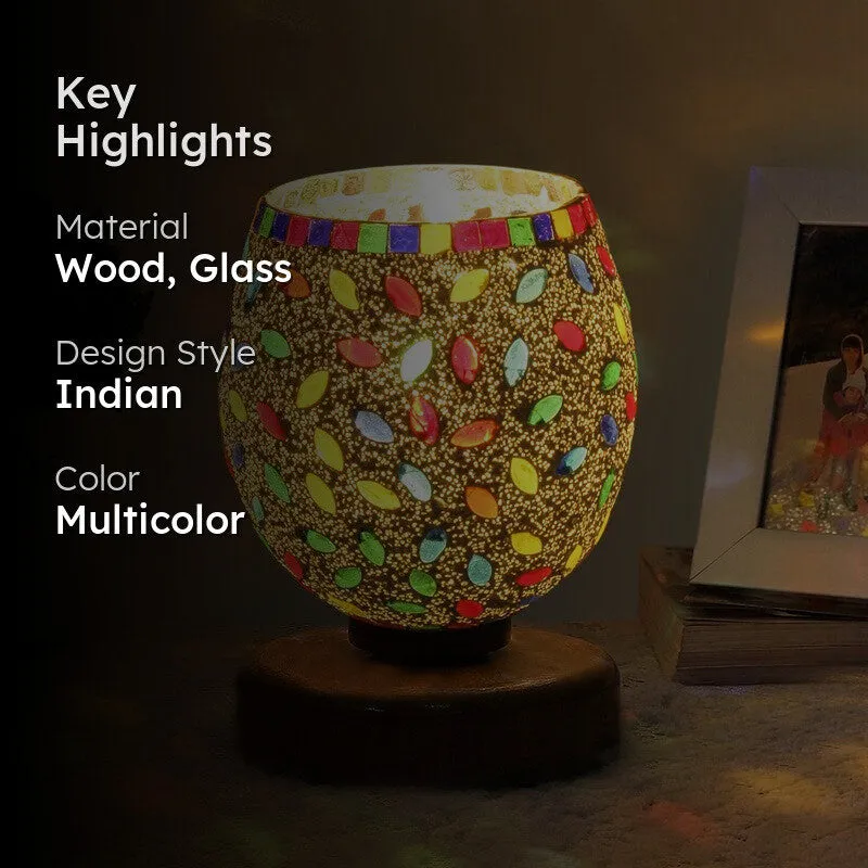 Glazerra Mosaic Glass Table Lamp With Wooden Base - Multicolor media 2
