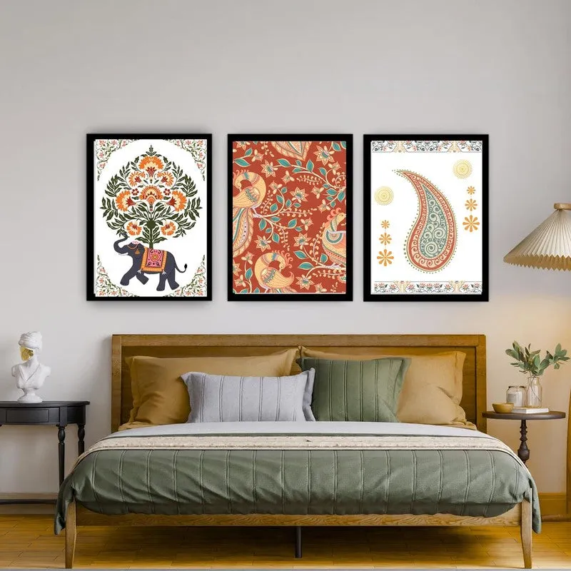 Paisley Charm Paper Wall Painting With Frame - Black media 1