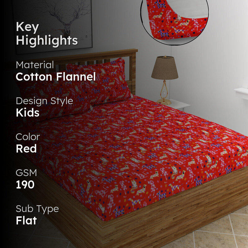 Warm Paws Flannel Cotton Flannel Bedsheet (Red) - 190 GSM media 2