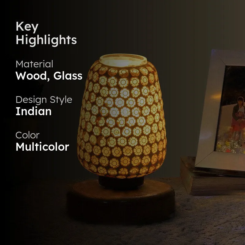 Astriva Glass Table Lamp With Wooden Base - Multicolor media 2