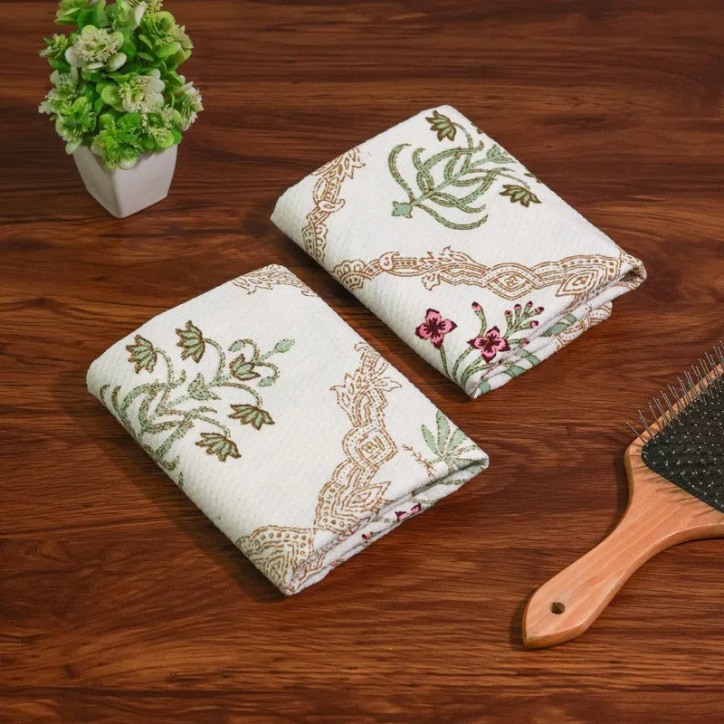 Costal Leaf Cotton Hand Towel - Sky Green media 1
