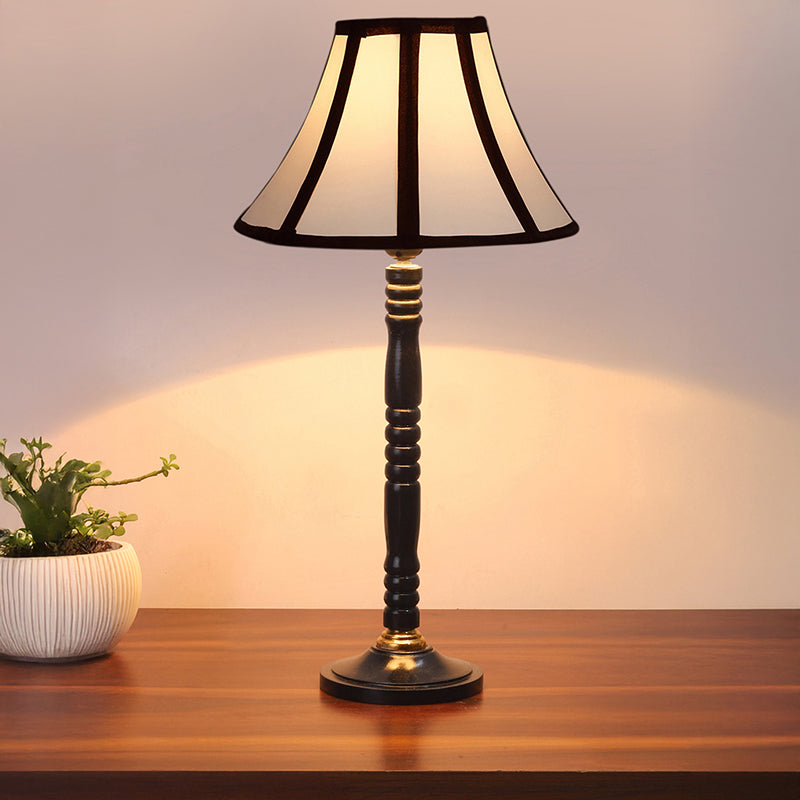 Windsor Table Lamp With Carved Wooden Base - White,Black
