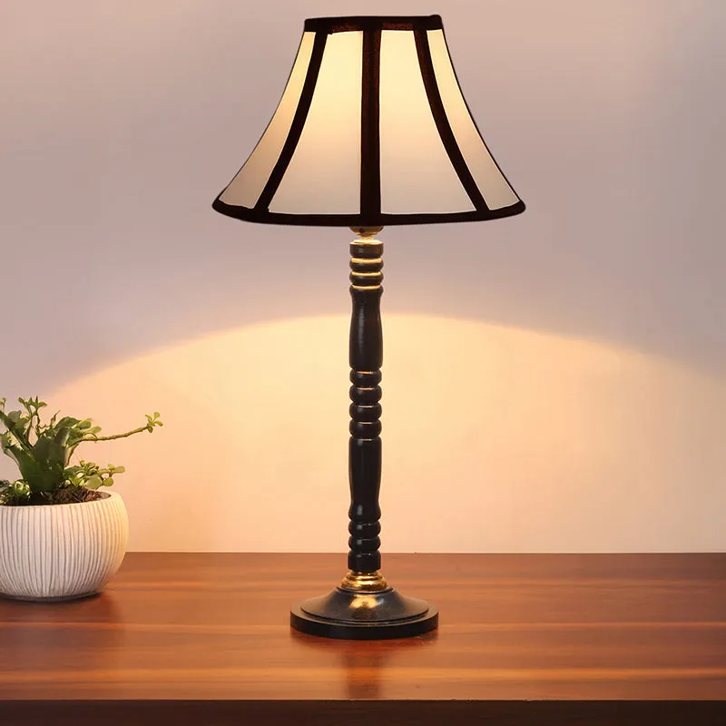 Windsor Table Lamp With Carved Wooden Base - White,Black media 1