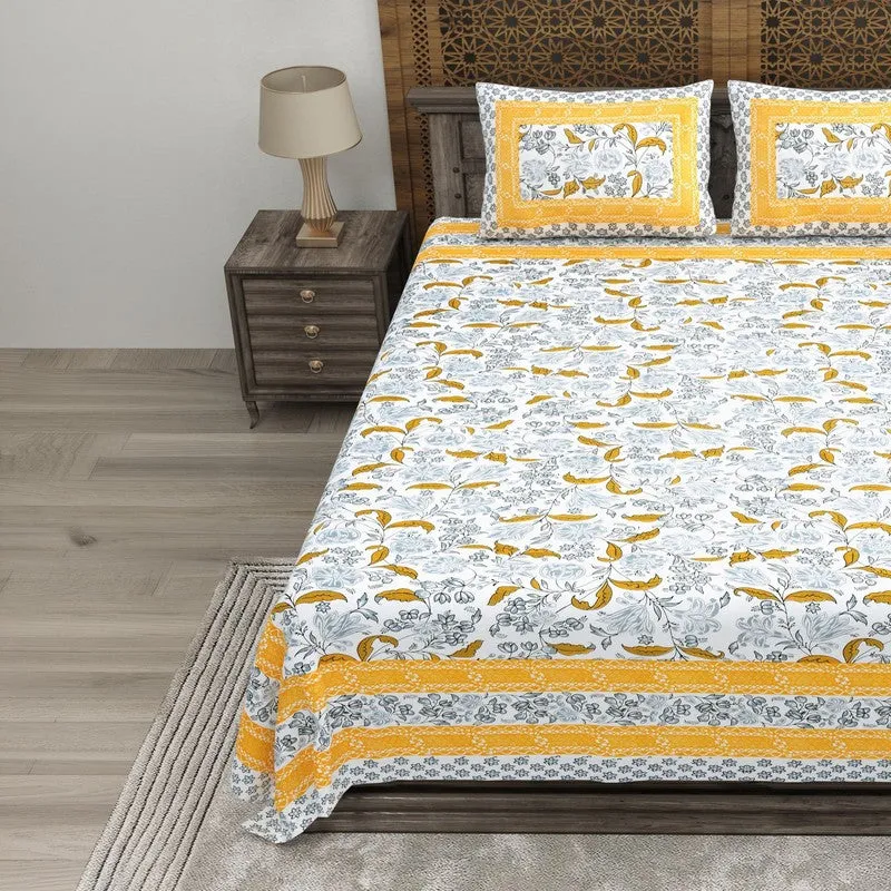 Designa Cotton Bedsheet (Yellow,White) - 240 TC media 3