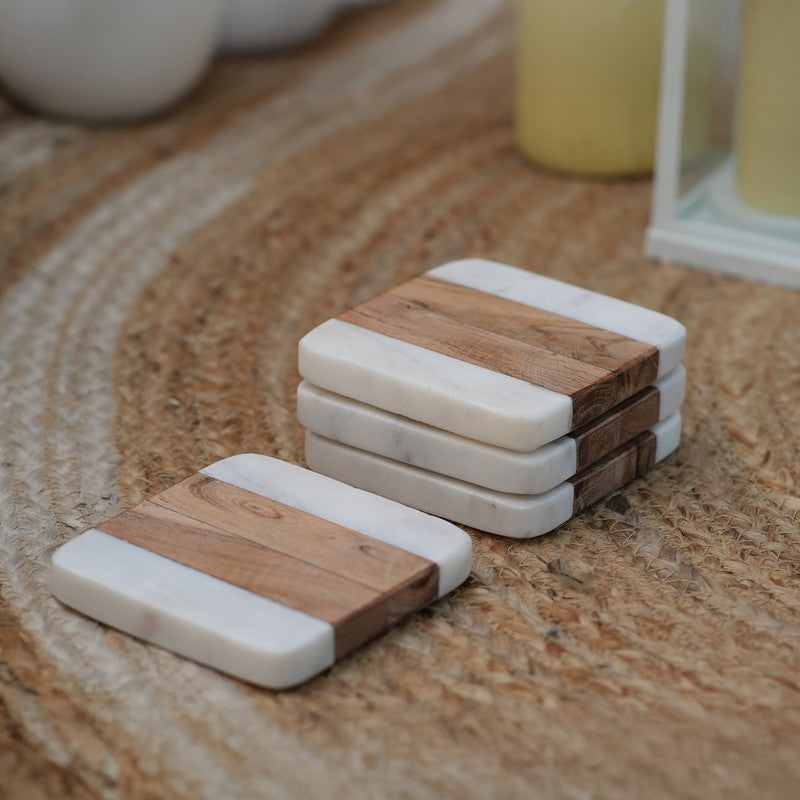 Aelric Boho Marble & Acacia Wood Coaster - Set Of Four media 3