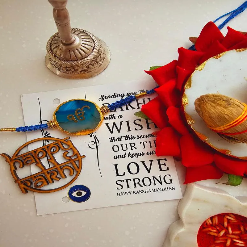 Ik Onkar Turquoise Agate Rakhi Gift Set media 1