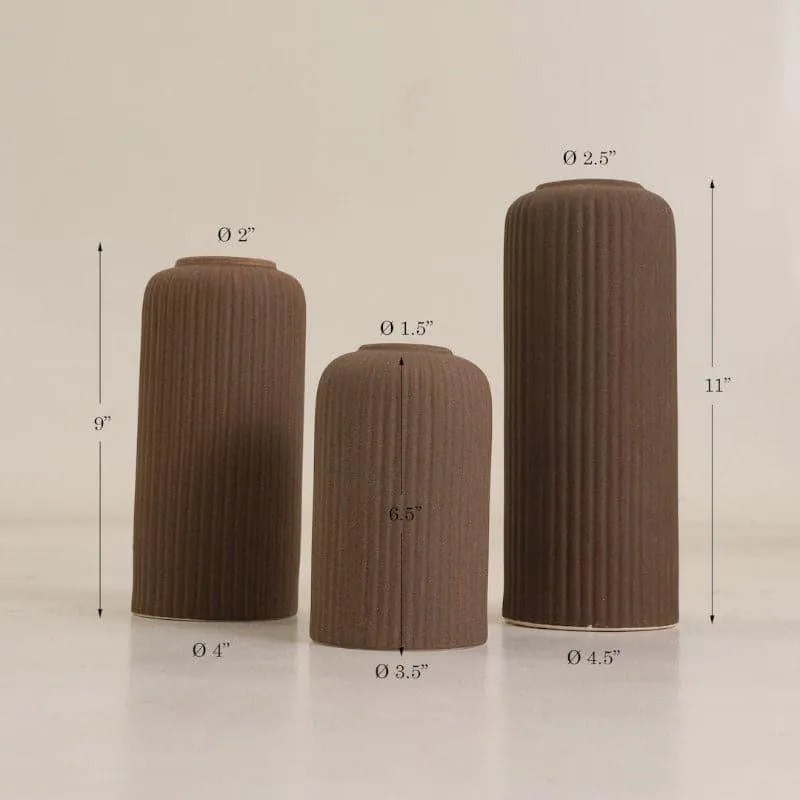 Miso Ribbed Vase (Brown)- Set Of Three media 4