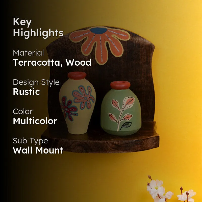 Faria Terracotta & Wood Wall Shelve With Pot - Three Piece Set media 2