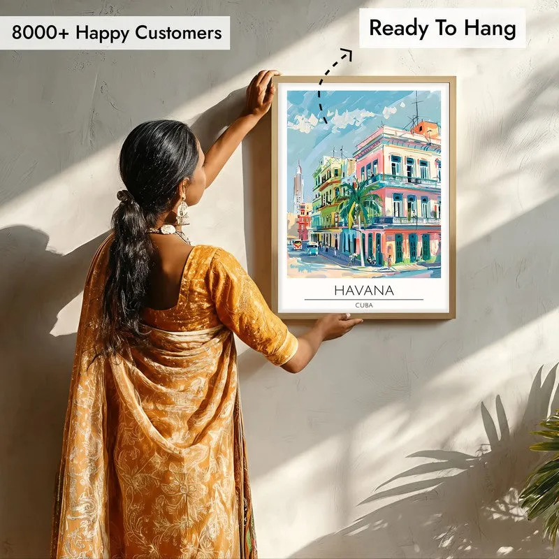 Vintage Havana Framed Canvas Archival Canvas Wall Painting - Natural Brown Frame media 7