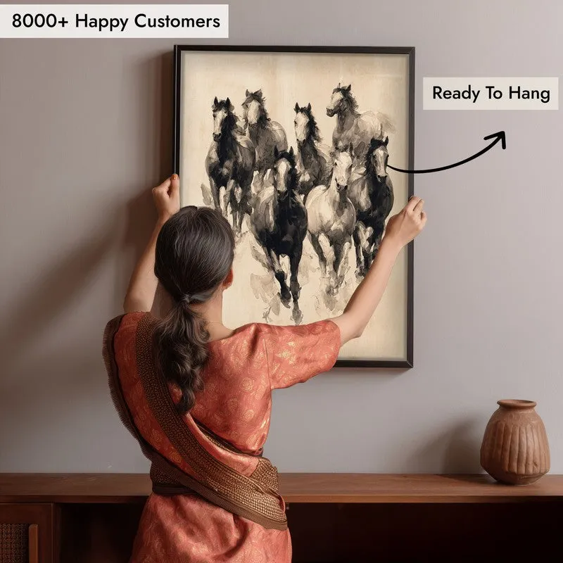 Sepia Wild Horse Wall Painting With Black Frame media 8