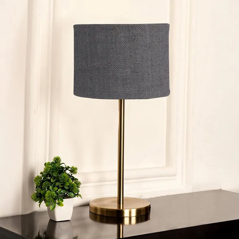 Loft Gleam Jute & Metal Table Lamp (Drum) - Grey,Gold media 2