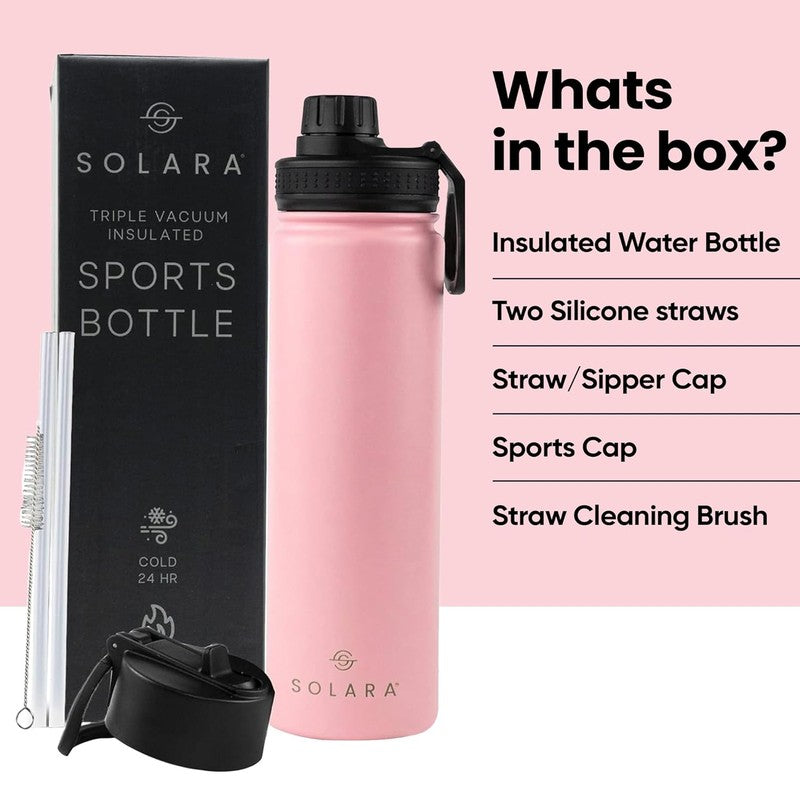 Solara Insulated Stainless Steel Bottle (650 mL) - Pink & Black media 5