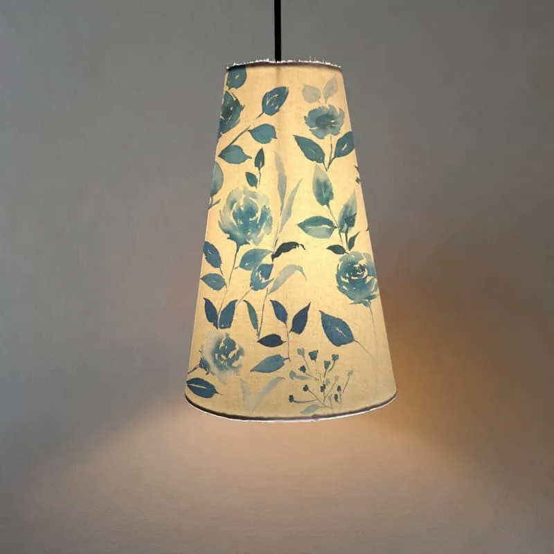 Indigo Blossom Handpainted Fabric Ceiling Lamp media 1