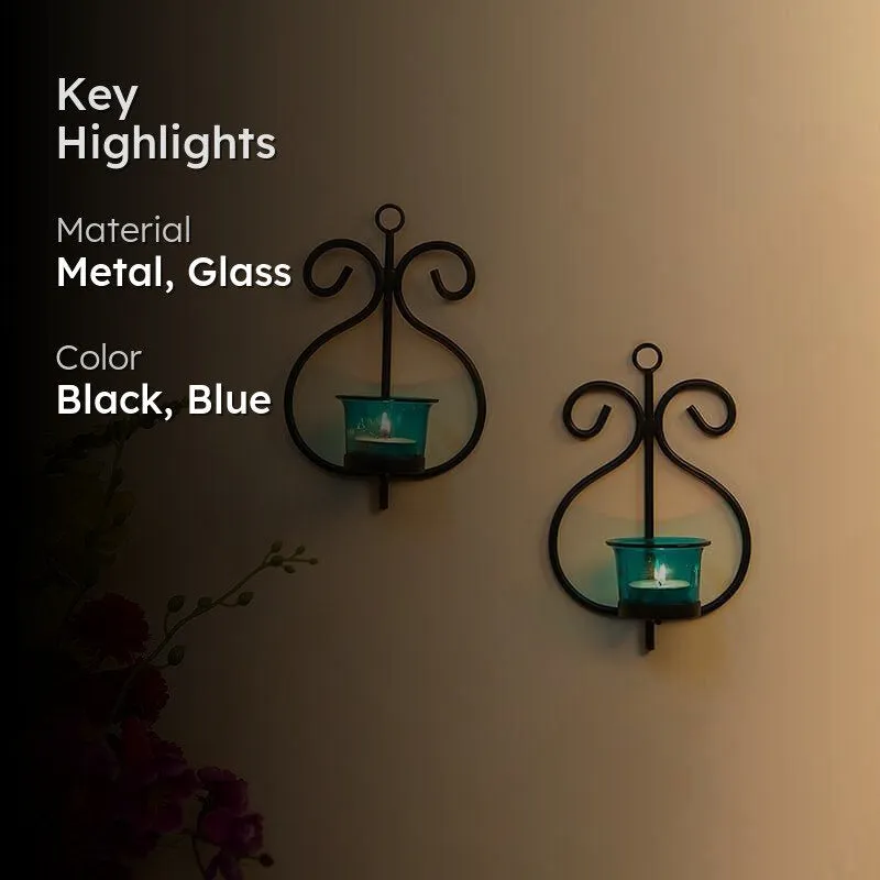 Seina Black Frame Sconce Candle Holder (Azure) - Set Of Two media 2