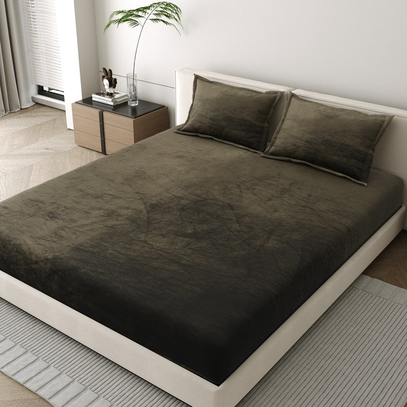 VelvetDream Woolen Bedsheet (Olive Green) - 150 GSM