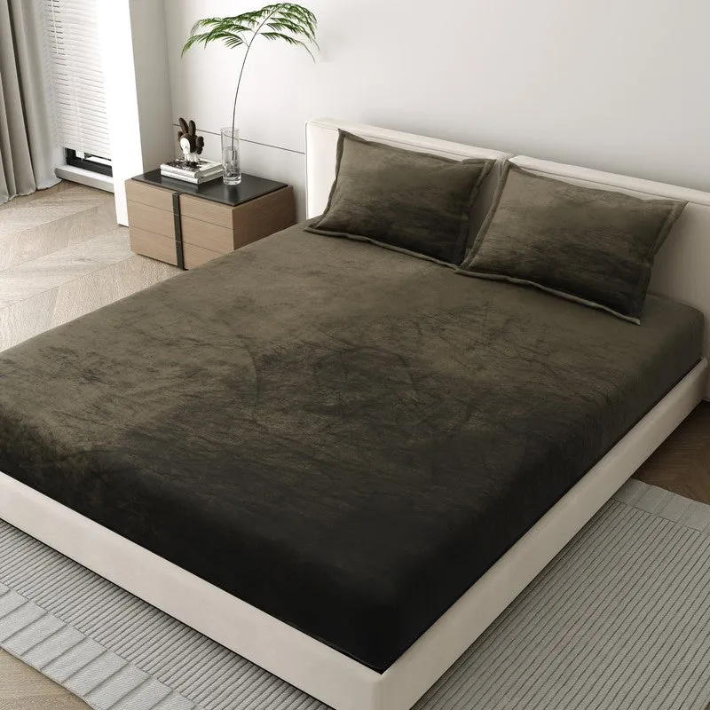 VelvetDream Woolen Bedsheet (Olive Green) - 150 GSM media 1