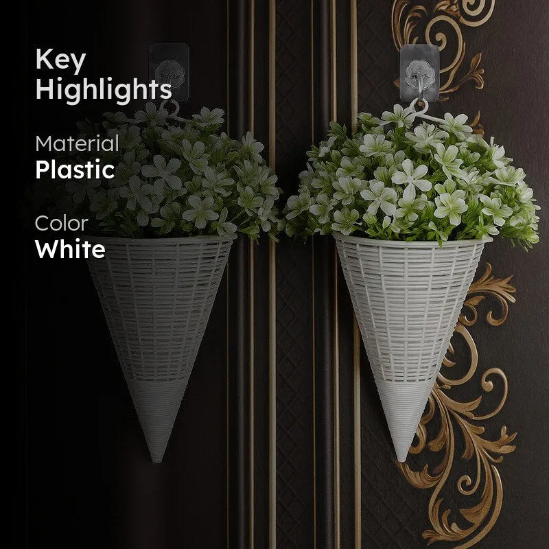 Artificial Flowers (Green,White) with Pot - Set Of Two media 2