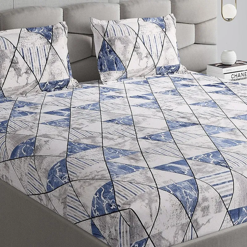 Monte Carlo Urban Triangle Bedsheet (White,Blue) - 280 GSM media 3