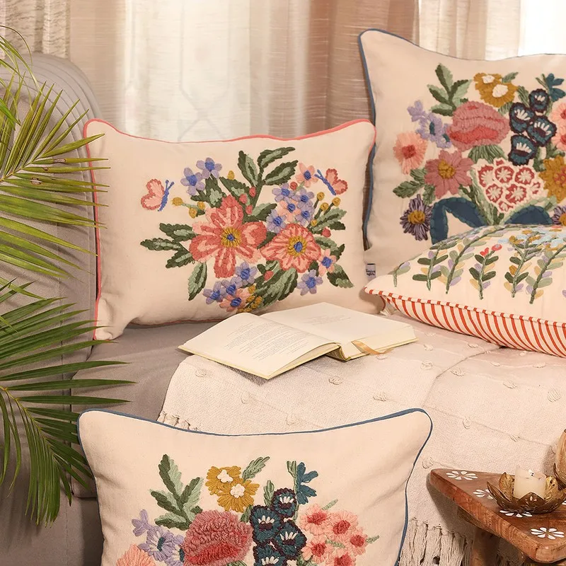 Symphony of Flowers Embroidered Cotton Cushion Cover media 4