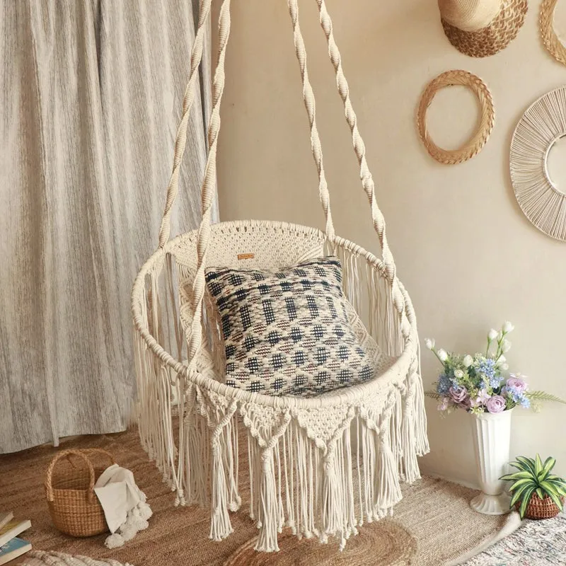 Boho Chic Macrame Swing Chair media 1