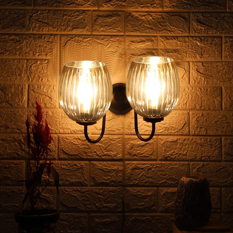 Warm Amber Dual Shade Glass Wall Lamp media 5