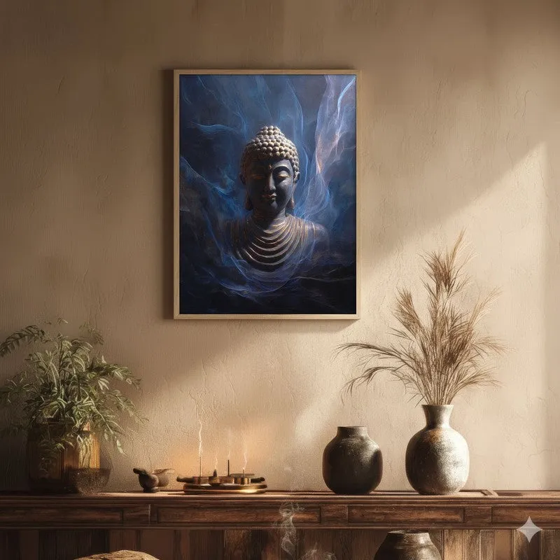 Cosmic Buddha Archival Paper Wall Painting With Brown Frame media 1