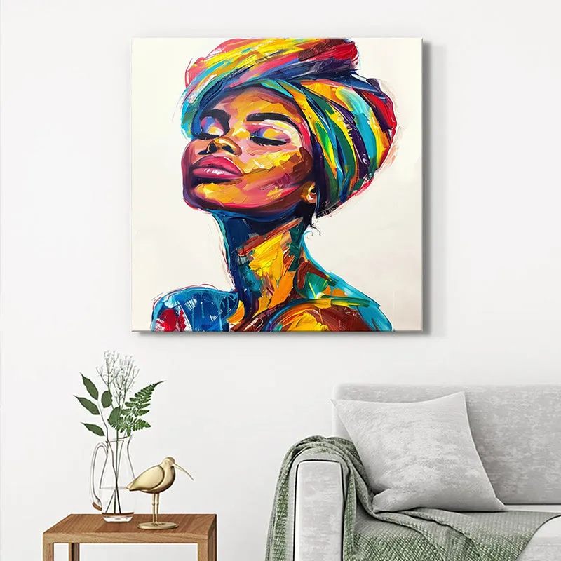 Multi-Colored African Woman Wall Painting media 1