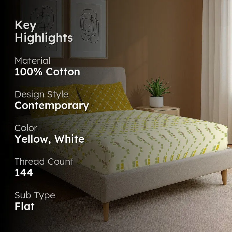 Urban Space GeoDot Cotton Bedsheet (Yellow) - 144 TC media 2