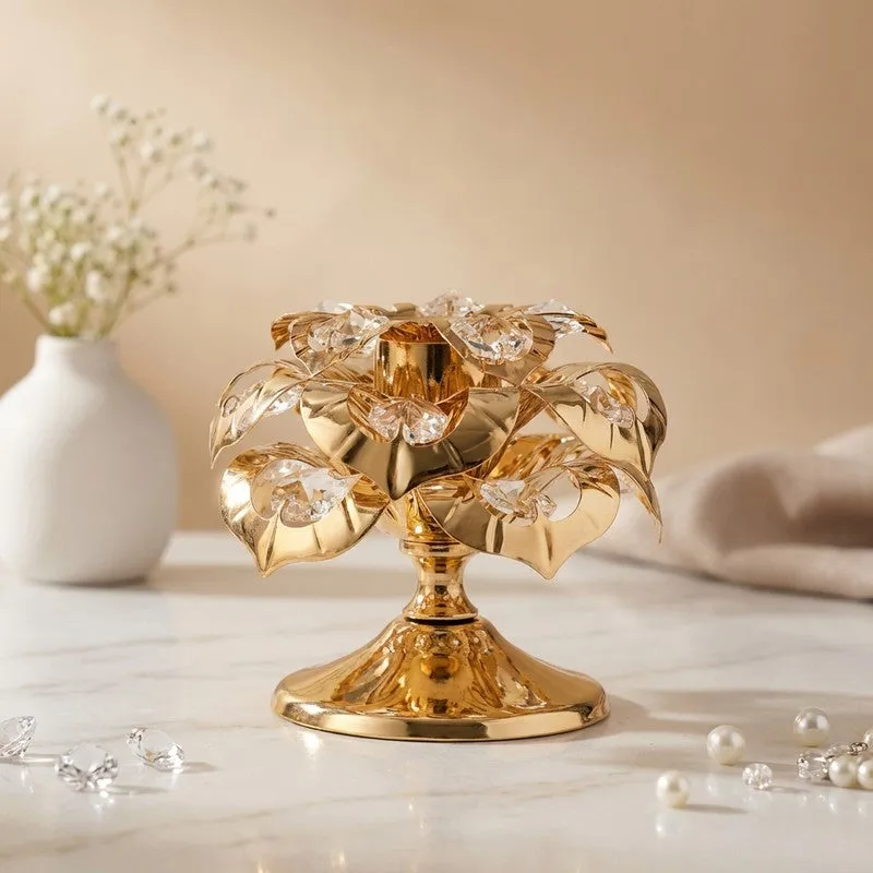 Golden Petal Grace 24K Gold Plated Mild Steel Candle Holder media 1