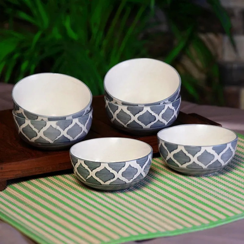 Savito Ceramic Snack Bowls (White,Blue, 200 mL Each) - Set Of Six media 1