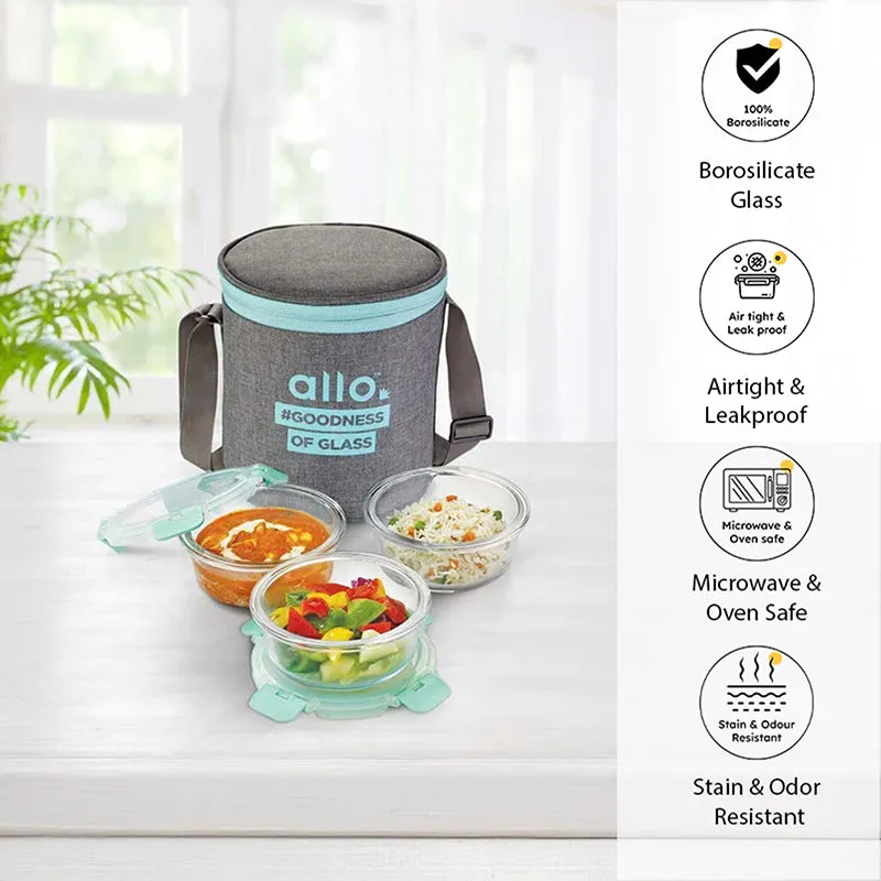 Jonas Lunchbox With Round Grey Bag (390 ML) - Set Of Three media 1
