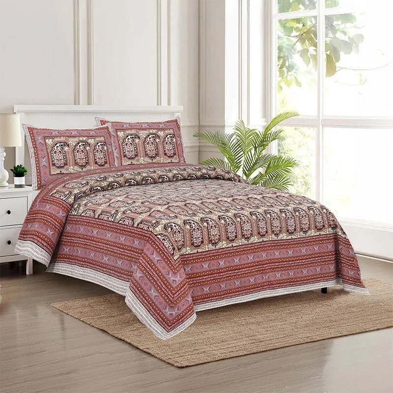 Mikaya Shine Cotton Bedsheet (Red,Brown) - 180 TC media 1