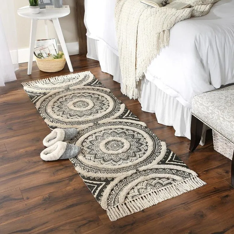 Mandala Cotton Runner Rug (Black) - Set of Two media 4