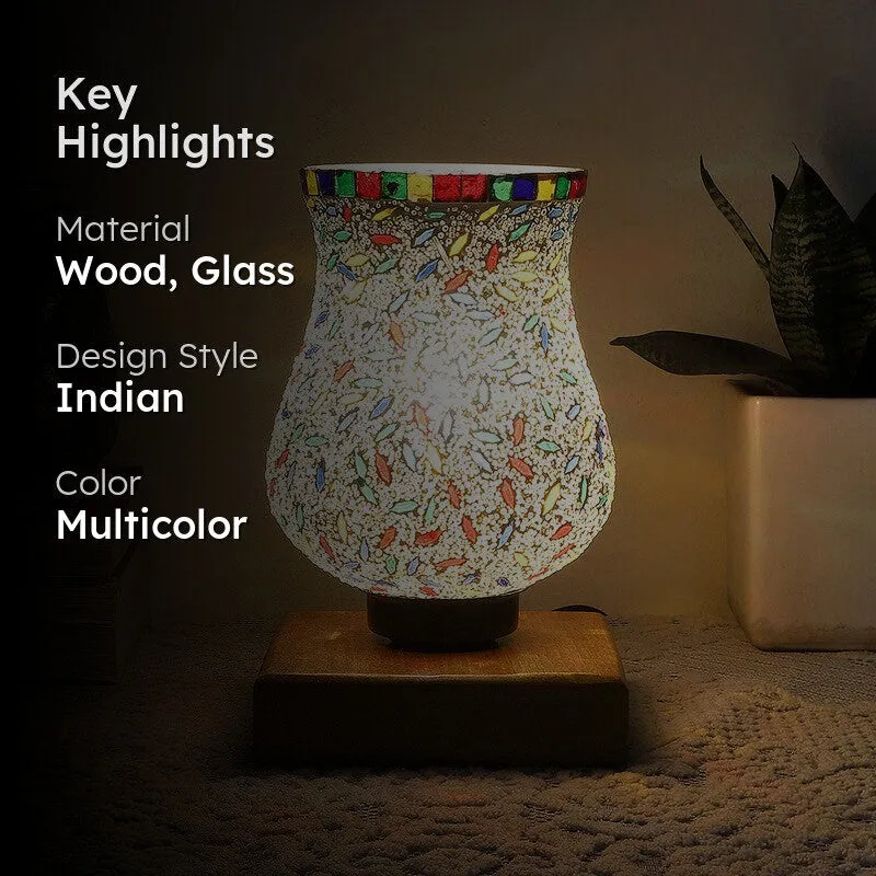 Clairo Mosaic Glass Table Lamp With Wooden Base - Multicolor media 2