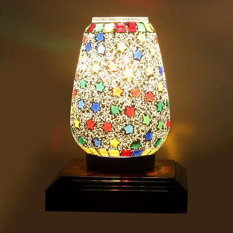 Speckra Glass Table Lamp With Wooden Base - Multicolor media 8