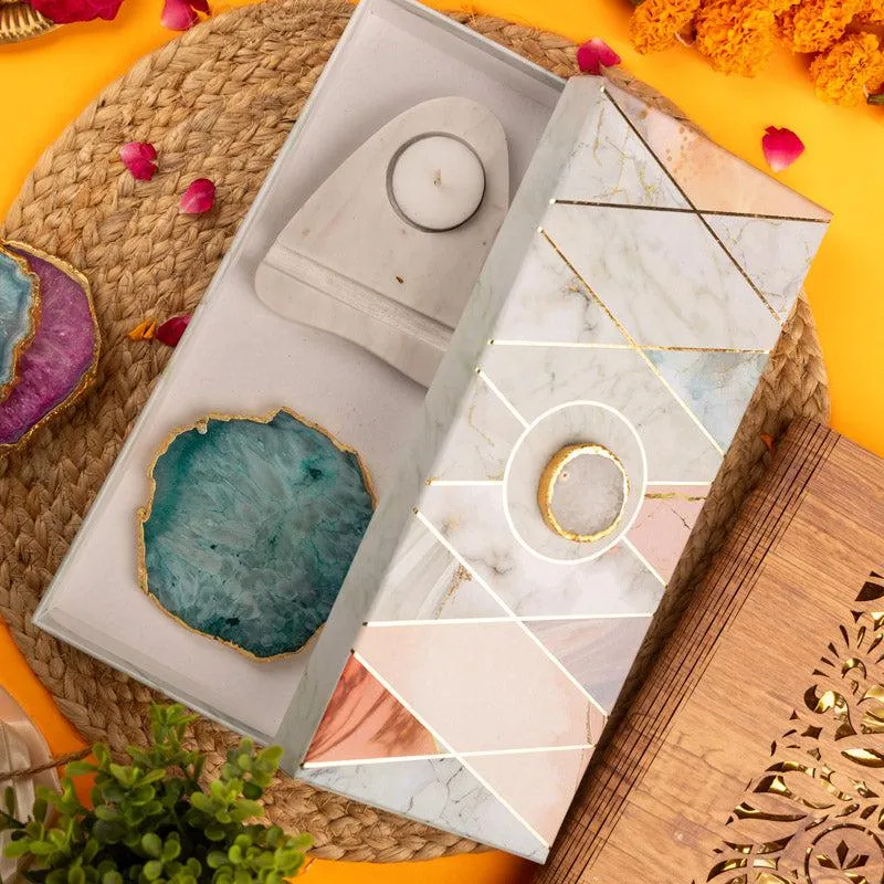 Cosette Agate Tealight Candle Holder Gift Box - Green media 5