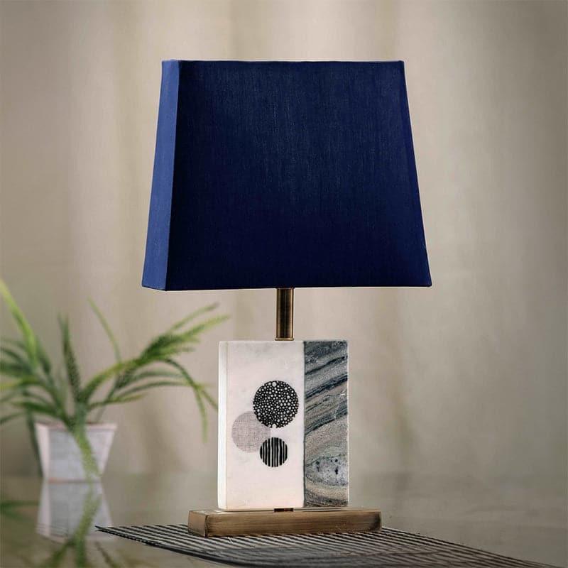 Blaze Printed Fabric Table Lamp With Marble & Brass Base - Blue,White media 3